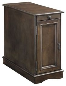 1 Cabinet Wooden Side Table with Power Hub and Pull Out Tray, Brown
