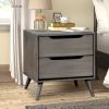 2 Drawer Wooden Nightstand with Cut Out Pulls, Gray