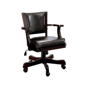 Leatherette Arm Chair with Swivel and Adjustable Height Mechanism, Brown