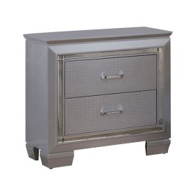 2 Drawer Wooden Nightstand with Embossed Textured Details, Gray
