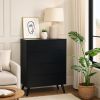 4 Drawer Wooden Chest With Round Tapered Legs, Black