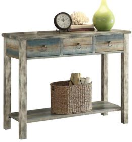 Glancio Beautiful Console Table, Antique Oak & Teal Blue