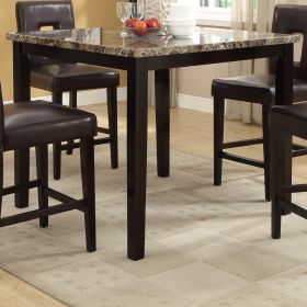 Spacious Wooden Counter High Table Faux Marble Top Brown