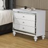 Faux Alligator Embossed Wooden Night Stand With 3 Drawers In White