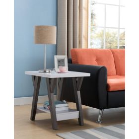 22 Inch Two Tone End Table with Bottom Shelf, White and Gray