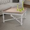 Square Shaped Wooden Coffee Table With Beveled Edges, Brown & Gray