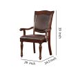 Wooden Arm Chair With Leather Upholstery, Cherry Brown, Set Of 2