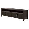 72" Wooden TV Stand With 2 Cabinets and 2 Open Shelves In Brown