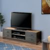 60" Wooden TV Stand With 4 Drawers and 2 Open Shelves In Gray