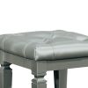 Wooden Vanity Stool With Faux Leather Tufted Seat, Gray