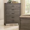 Roomy 5 Drawer Wooden Chest With Metal Handles, Weathered Gray