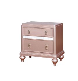 Contemporary Solid Wood Night Stand With Mirror Trim, Pink