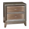 Contemporary Solid Wood Night Stand With Drawers, Silver