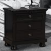 Transitional Solid Wood Night Stand With Three Drawers, Black