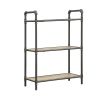 Three Tier Metal Bookshelf With Wooden Shelves, Oak Brown & Gray