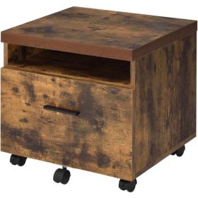Wooden File Cabinet With Open Compartment And Drawer, Oak Brown And Black