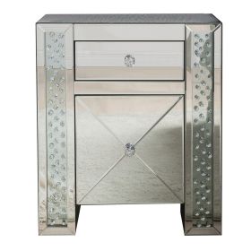 Wood & Mirror Nightstand with Crystal Inserts, Silver