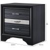 Two Tone Wooden Nightstand With Three Drawers, Black And Silver