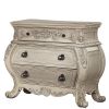 Three Drawer Wooden Nightstand With Scrolled Feet, Antique White