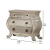 Three Drawer Wooden Nightstand With Scrolled Feet, Antique White