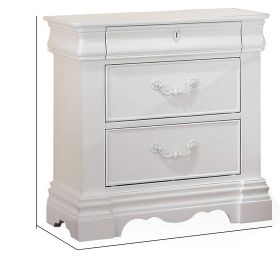 Three Drawer Nightstand With One Hidden Top Drawer And Scalloped Feet, White