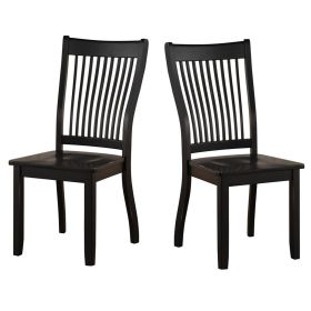 Transitional Style Wooden Side Chair with Slatted Backrest, Set of 2, Black
