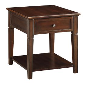 Wooden End Table with One Drawer and One Shelf, Walnut Brown