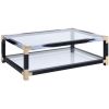 Rectangular Metal Coffee Table with Glass Top and Shelf, Black