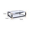 Rectangular Metal Coffee Table with Glass Top and Shelf, Black
