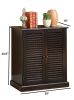 Double Door Solid Wood Shoe Cabinet with Blocked Panel Feet, Espresso Brown