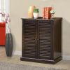 Double Door Solid Wood Shoe Cabinet with Blocked Panel Feet, Espresso Brown