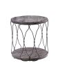 Round Industrial Style Metal and Solid Wood End Table with Open Bottom Shelf, Gray and Brown