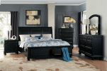 Transitional Style Two Drawer Wooden Night Stand with Round Bun Legs, Black