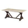 Marble Rectangle Shaped Coffee Table with Wooden Trestle Base, White and Espresso Brown