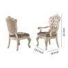 28 Inch Vegan Faux Leather Dining Side Chair, Set of 2, White, Gold