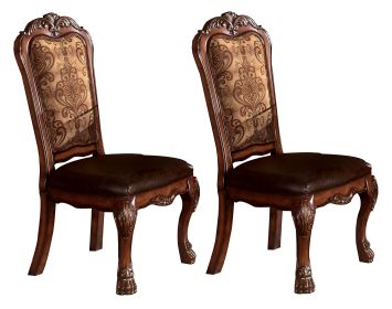 Dining Side Chair, Claw Legs and Leatherette Seat, Brown, Set of 2