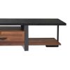 Metal Framed Wooden TV Stand Straight with Two Drawers and Open Shelf, Black and Brown