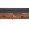 Metal Framed Wooden TV Stand Straight with Two Drawers and Open Shelf, Black and Brown