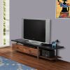 Metal Framed Wooden TV Stand Straight with Two Drawers and Open Shelf, Black and Brown