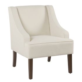 Fabric Upholstered Wooden Accent Chair with Swooping Armrests, Cream and Brown