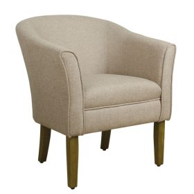 Fabric Upholstered Wooden Accent Chair with Barrel Style Back, Cream and Brown