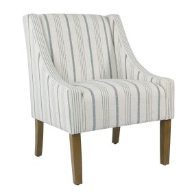 Stripe Pattern Fabric Upholstered Accent Chair with Wooden Legs, Multicolor