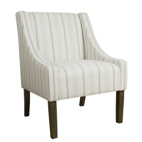 Fabric Upholstered Wooden Accent Chair with Stripe Pattern and Swooping Armrests, Multicolor