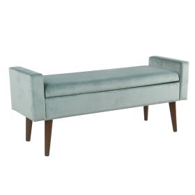 Velvet Upholstered Wooden Bench with Lift Top Storage and Tapered Feet, Aqua Blue