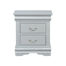 Traditional Style Wooden Nightstand with Two Drawers and Bracket Base, Gray