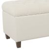 Fabric Upholstered Button Tufted Wooden Bench With Hinged Storage, White and Brown
