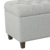 Fabric Upholstered Button Tufted Wooden Bench With Hinged Storage, Light Gray and Brown