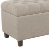Fabric Upholstered Button Tufted Wooden Bench With Hinged Storage, Beige and Brown