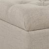 Fabric Upholstered Button Tufted Wooden Bench With Hinged Storage, Beige and Brown