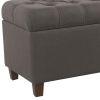 Fabric Upholstered Button Tufted Wooden Bench With Hinged Storage, Dark Gray and Brown